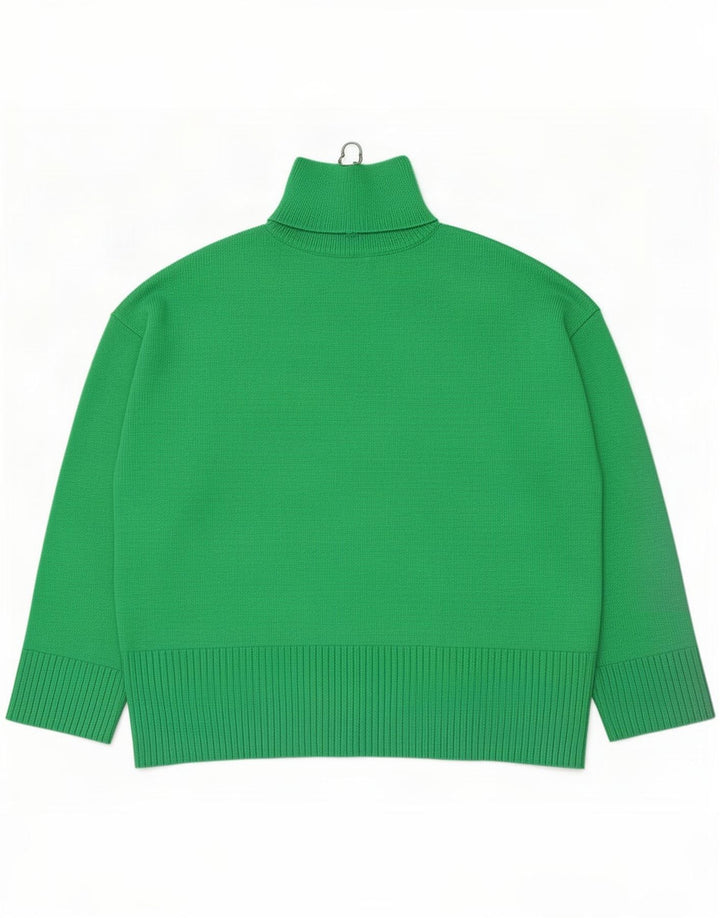 Pulover pentru femei Zara, supradimensionat, cu fermoar, cu gât, UK 10, poliester verde mic