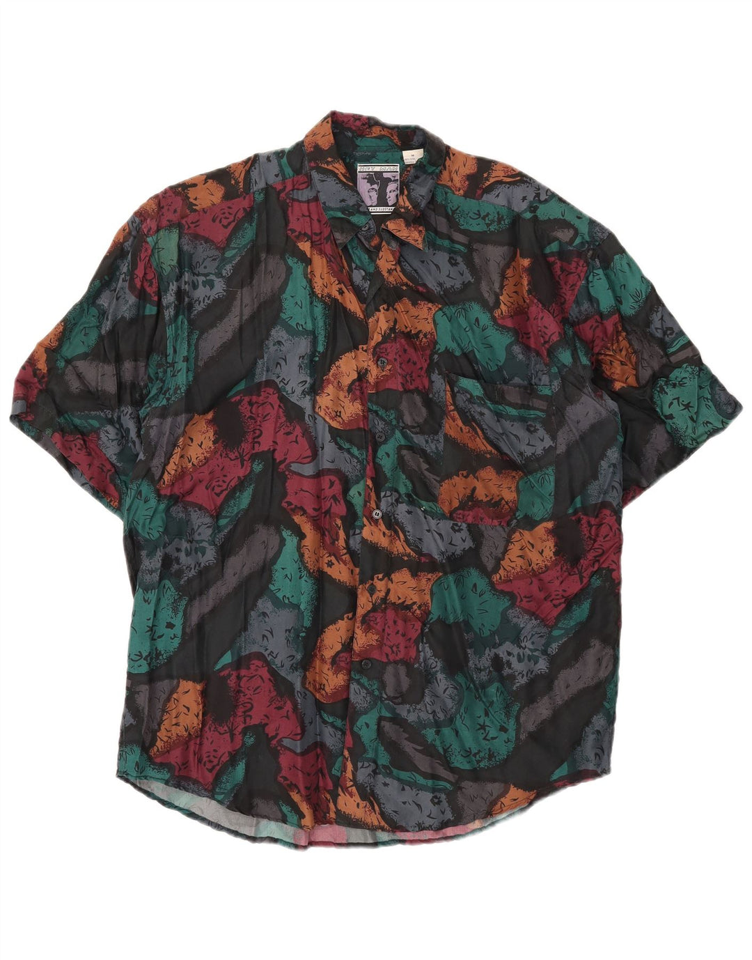 Cămașă cu mânecă scurtă pentru bărbați vintage cu model abstract, mătase medie multicoloră