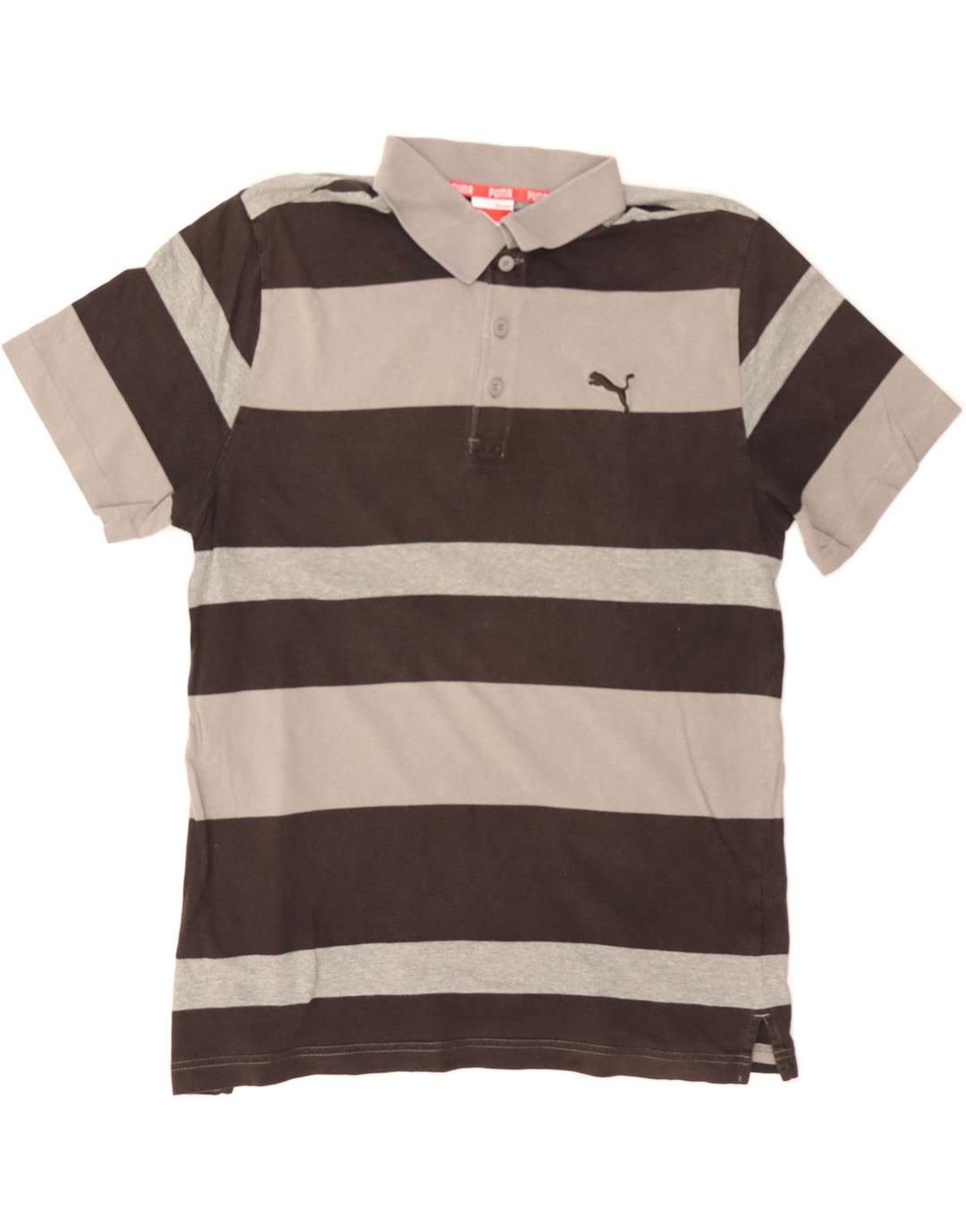 PUMA Mens Polo Shirt Large Brown Striped Vintage Puma and Second-Hand Puma from Messina Hembry 
