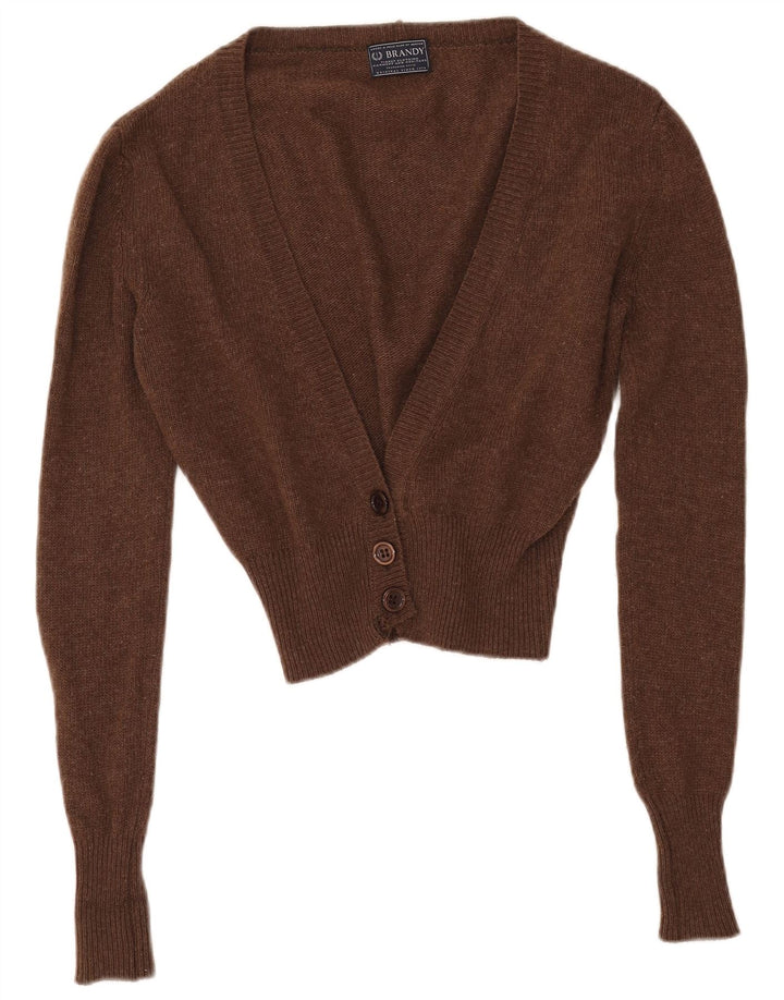 Pulover VINTAGE pentru femei Crop Cardigan UK 14 Medium Brown Lambswool