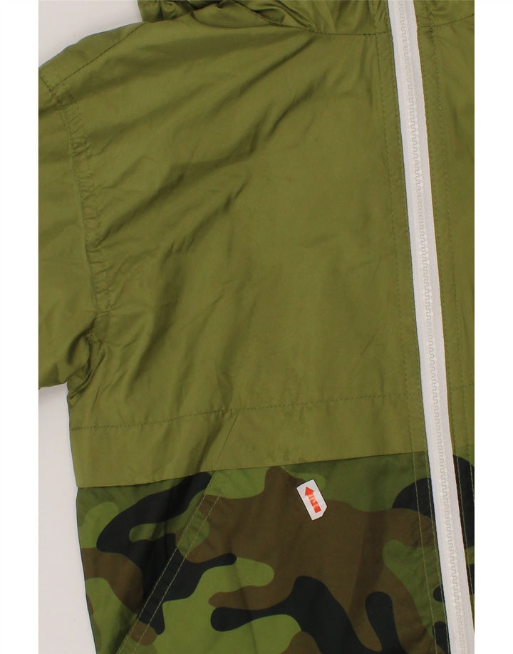 MICHAEL KORS Boys Hooded Rain Jacket 5-6 Years Green Camouflage Polyester