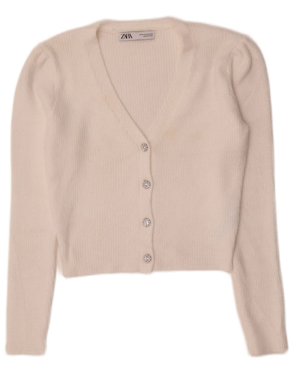 Pulover cardigan pentru femei Zara UK 12 Medium White Nylon