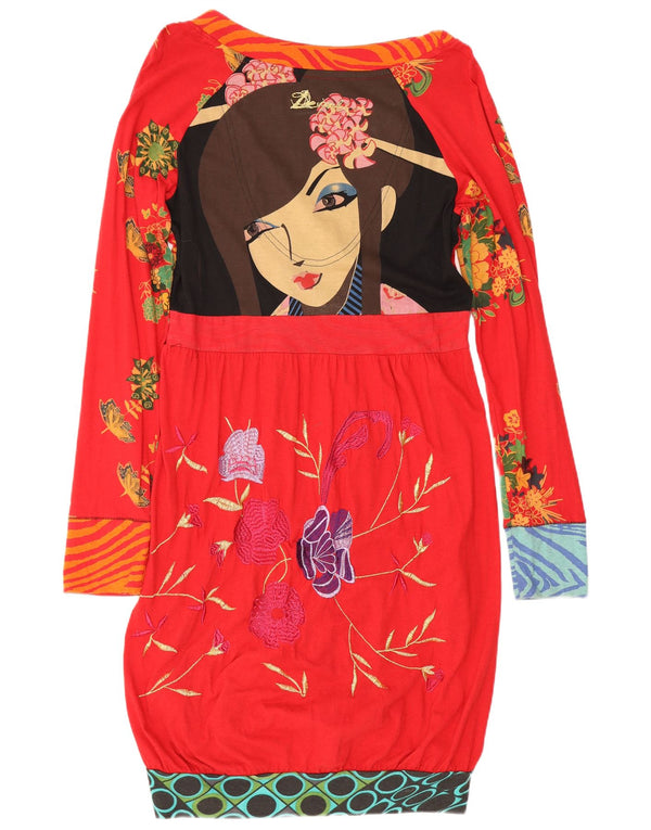 Rochie Bubble cu mânecă lungă pentru femei Desigual, UK 18 XL, bumbac floral roșu