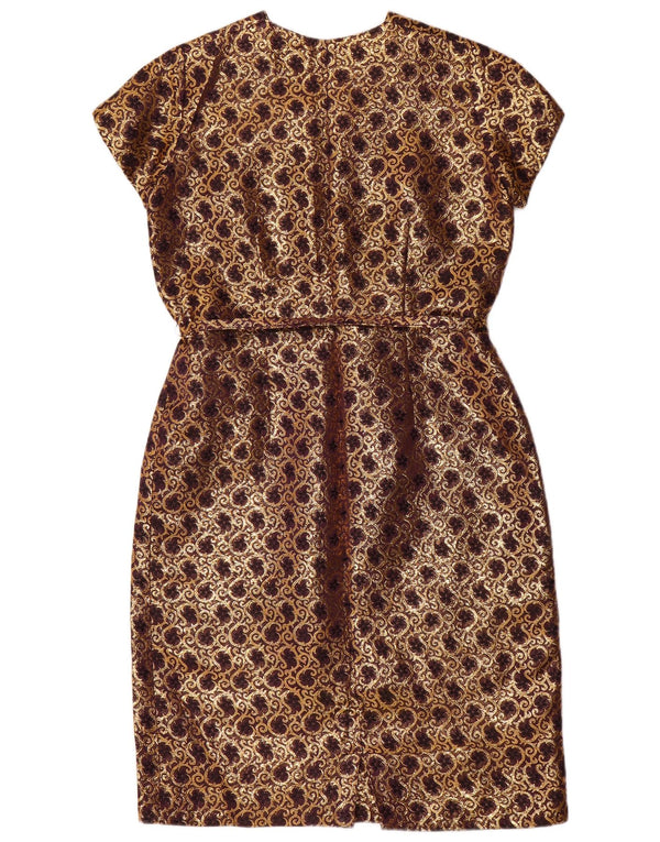 Vintage Womens Theath Dress UK 14 Medium Gold Paisley