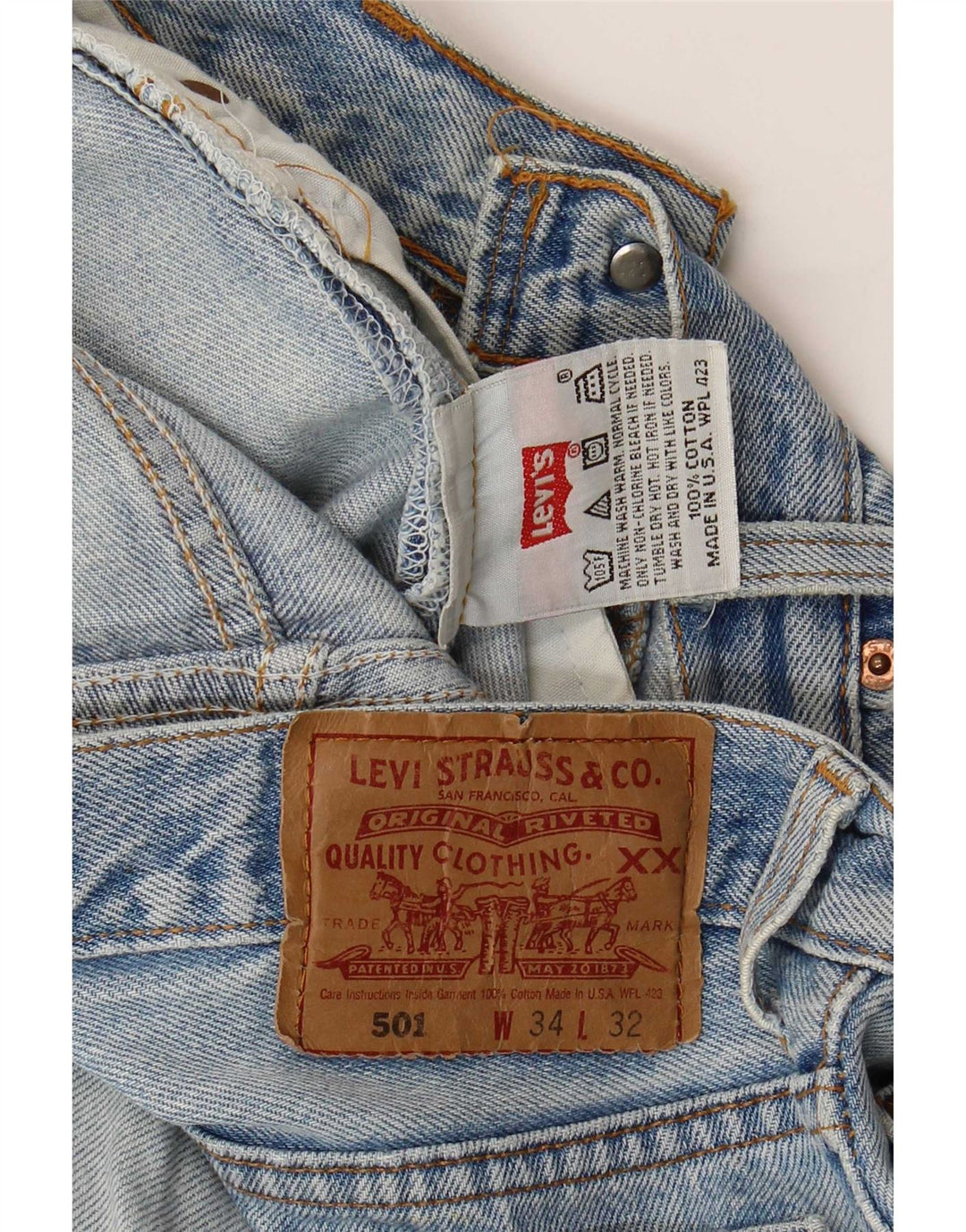 Blugi drepți distressed 501 Levi's pentru bărbați L34 L29 Bumbac albastru