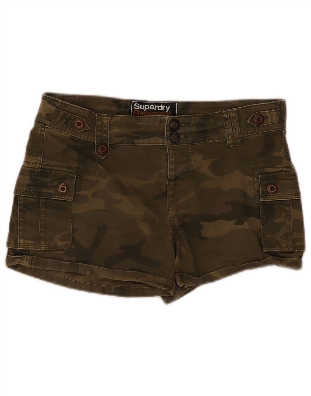 Pantaloni scurti cargo Superdry pentru femei mici W30, bumbac camuflaj kaki