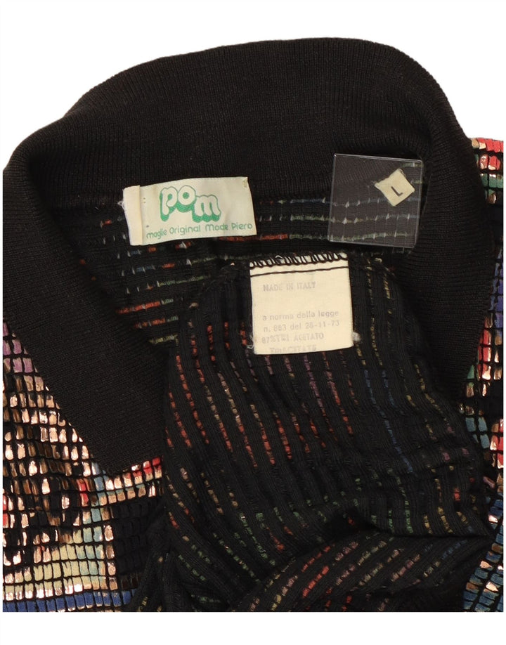 Pulover vintage cu gât polo pentru femei UK 16, mare, multicolor, acetat