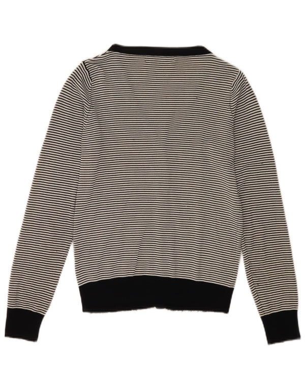 Zara Womens Cardigan Sweater UK 12 Medium Black Striped Rayon