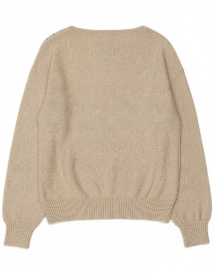 Pulover vintage pentru femei cu gât de barcă, UK 12, mediu, alb pătat