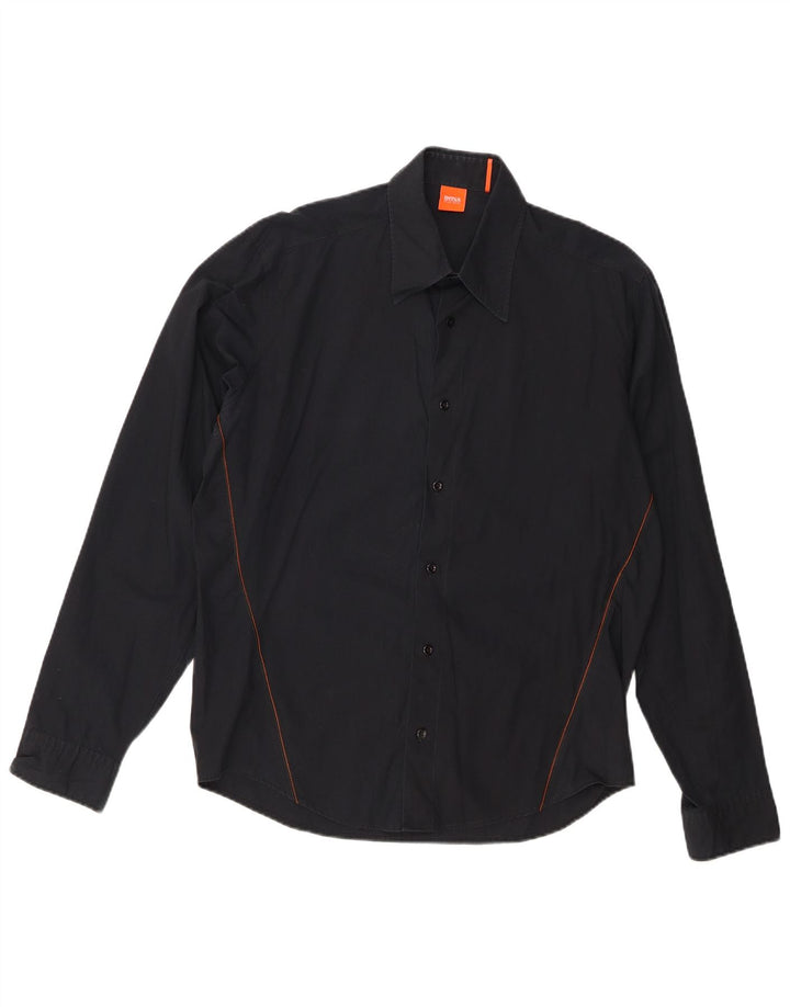 Cămașă pentru bărbați Hugo Boss, bumbac mediu negru