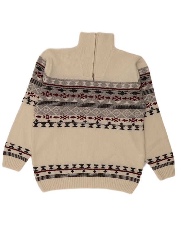 Pulover vintage pentru bărbați, cu fermoar, cu gât, XL, Bej Fair Isle Poliacrilic