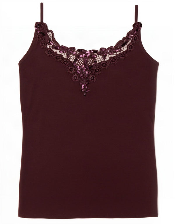 Vintage Cami Top pentru femei UK 4 XS Maroon Modal