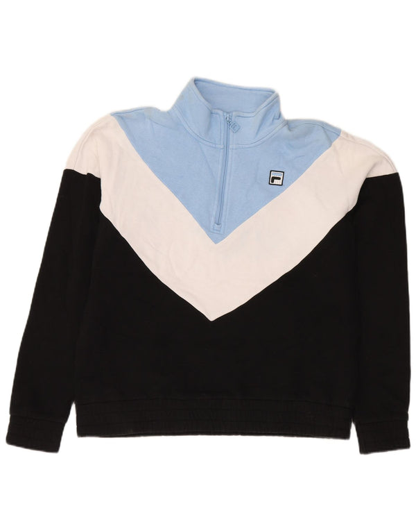 Pulover pentru femei Fila, cu fermoar, cu gât, UK 14 Medium Black Colorblock