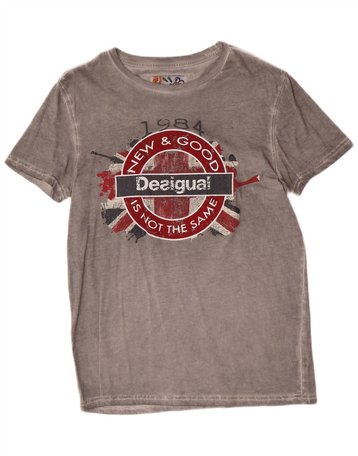 Tricou grafic Desigual pentru bărbați Top din bumbac gri mediu