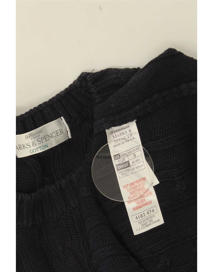 Pulover pentru bărbați Marks & Spencer cu gât crew pulover mediu din bumbac bleumarin