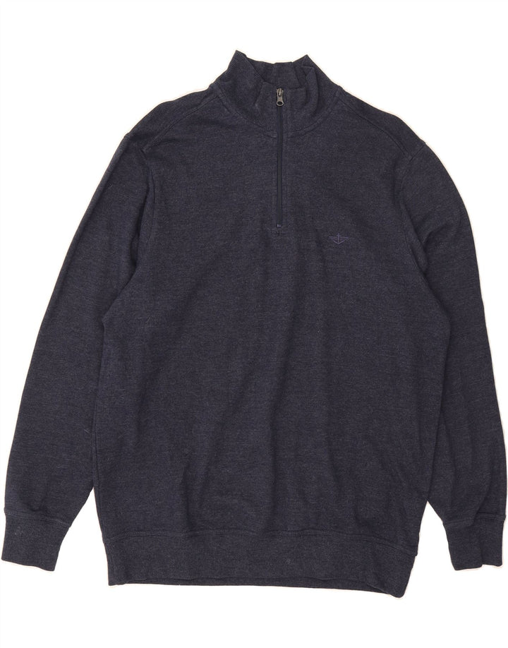 DOCKERS Mens Zip Neck Sweatshirt Jumper Large Navy Blue Cotton Vintage Dockers and Second-Hand Dockers from Messina Hembry 