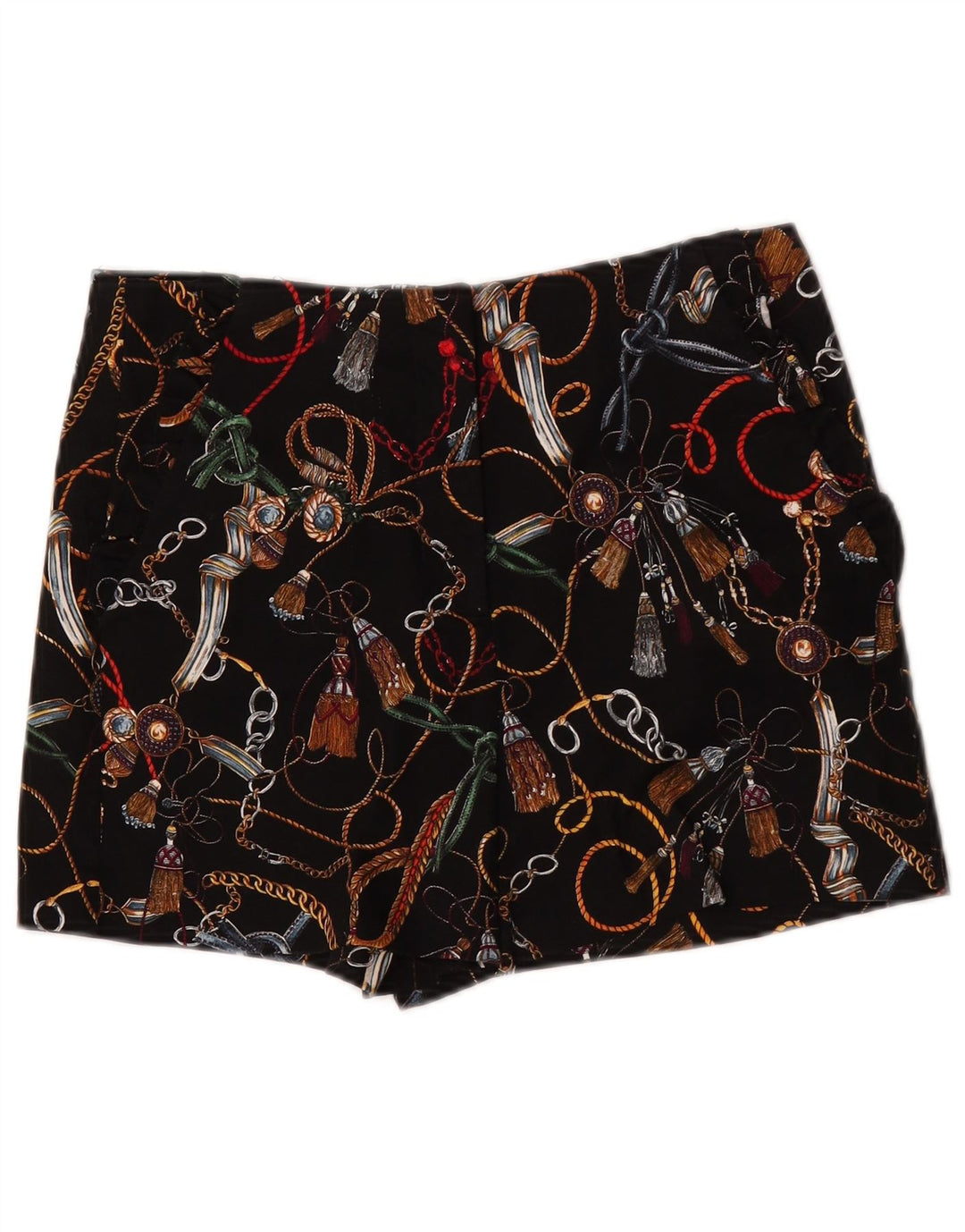 Pantaloni scurți chino cu talie înaltă pentru femei Zara, cu model abstract, mediu W28 negru