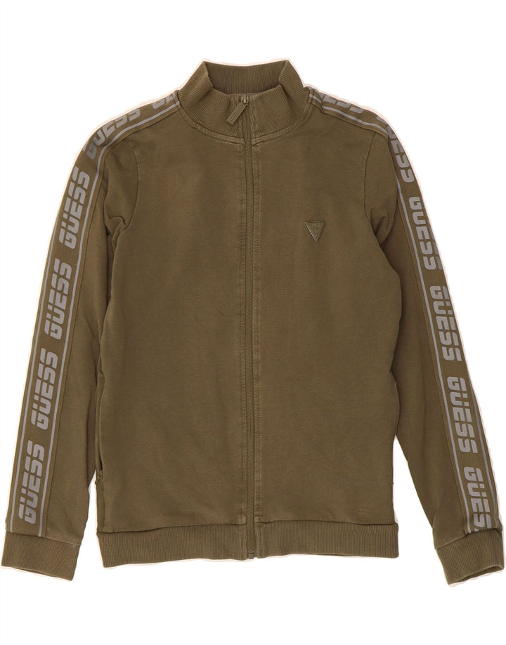 GUESS Boys Graphic Tracksuit Top Jacket 11-12 Years Khaki Cotton Vintage Guess and Second-Hand Guess from Messina Hembry 