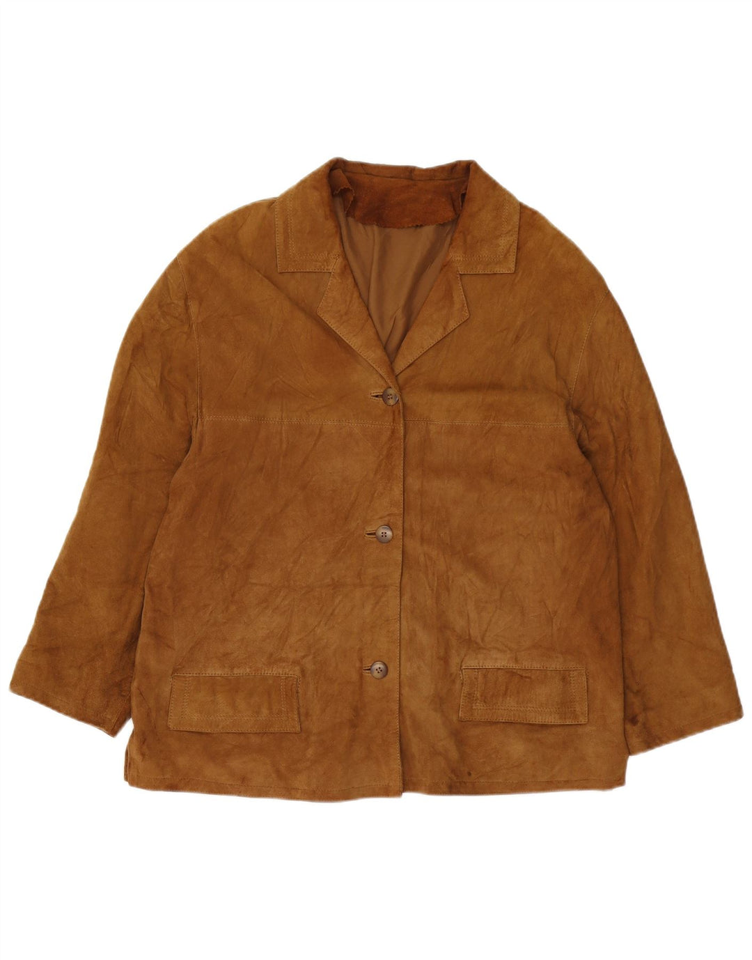 VINTAGE Jachetă cu 3 nasturi din piele intoarsa pentru femei UK 16 Maro mare