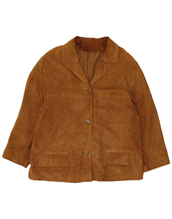 VINTAGE Jachetă cu 3 nasturi din piele intoarsa pentru femei UK 16 Maro mare