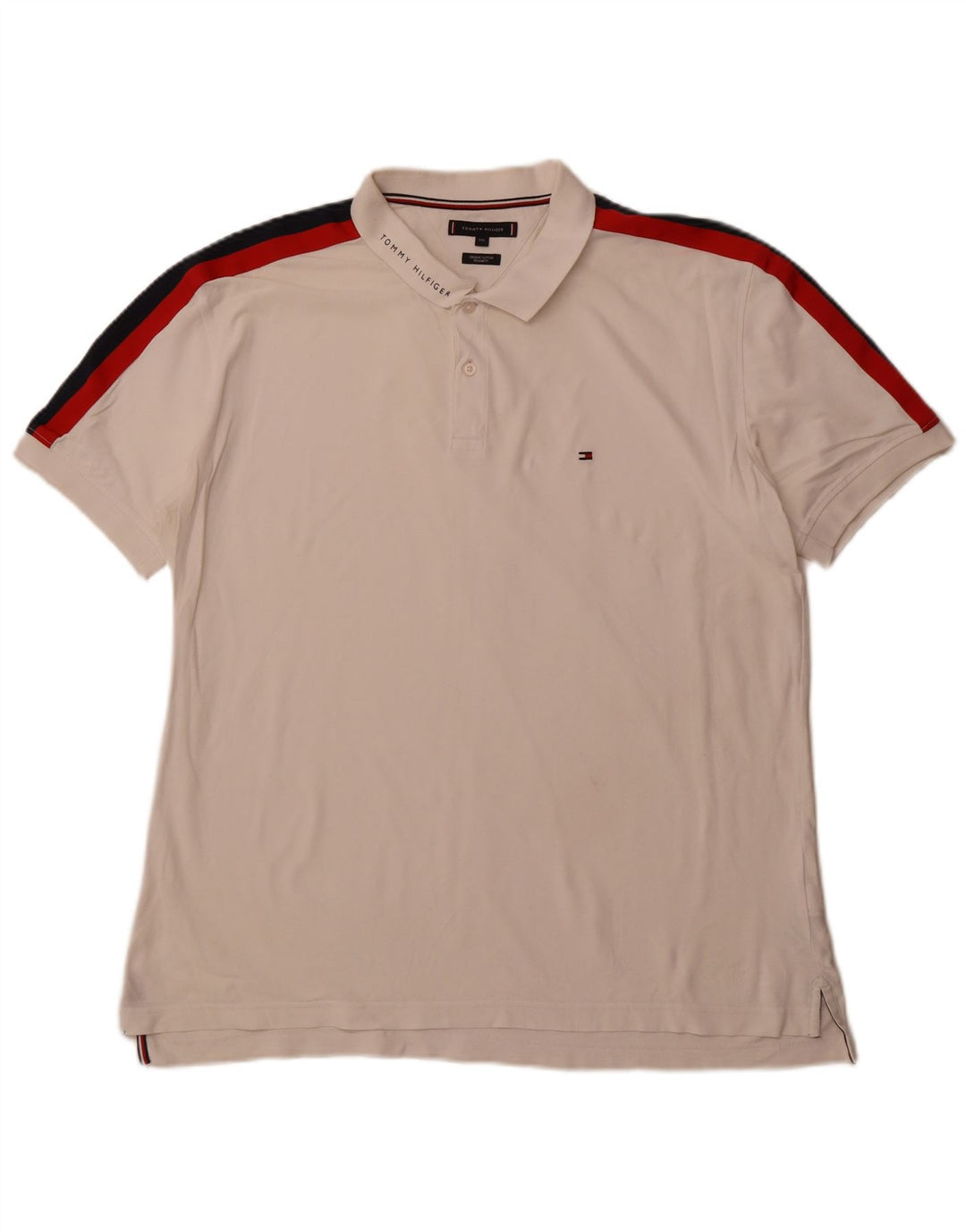 Cămașă polo TOMMY HILFIGER pentru bărbați, 2XL, bumbac color block, alb