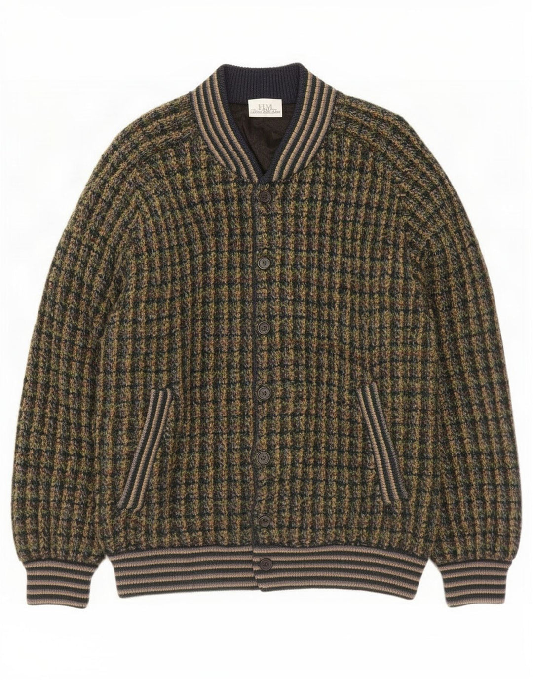 Jachetă vintage pentru bărbați din tricot, 3XL, lână virgină cu pete multicolore