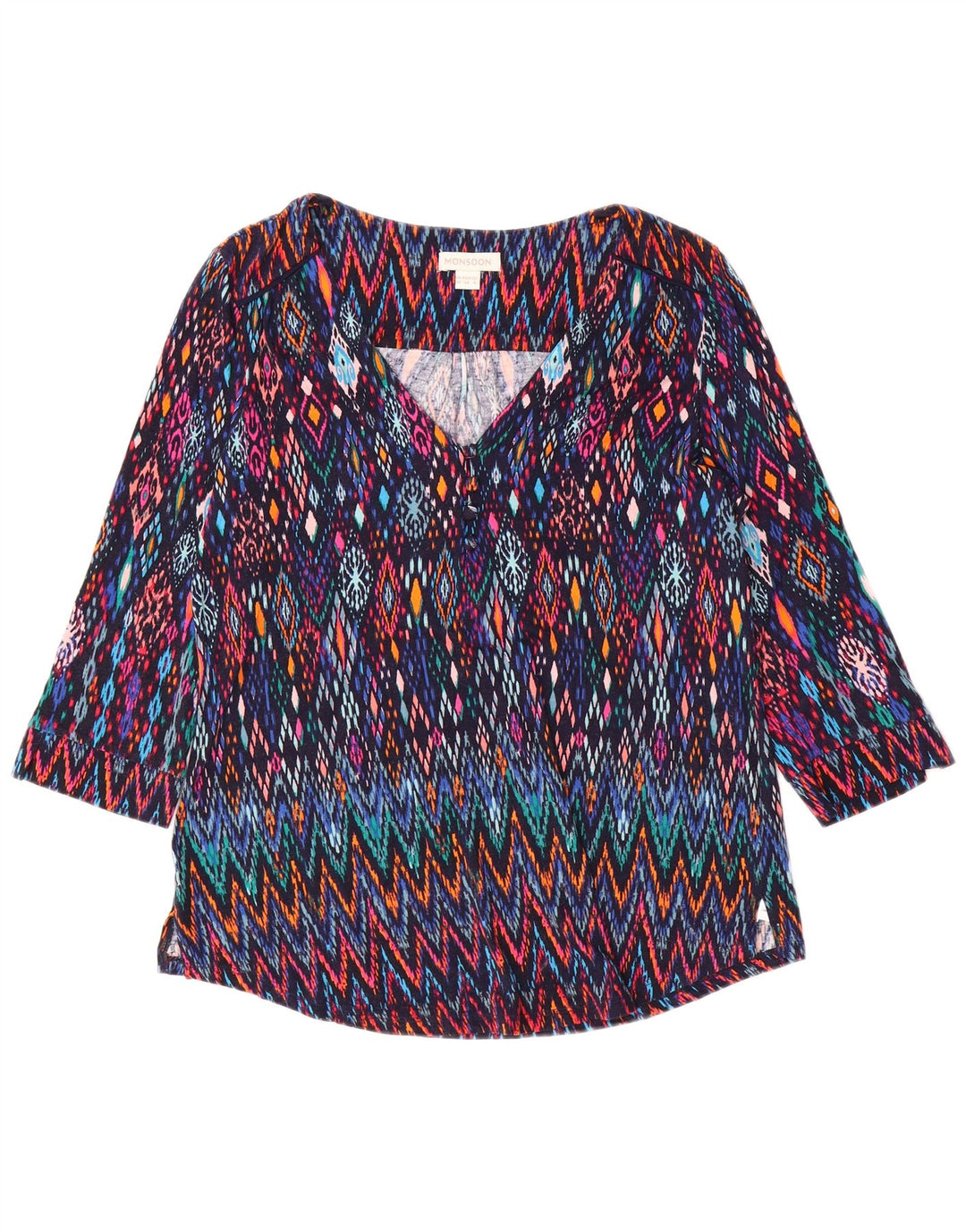 MONSOON Bluză cu mâneci 3/4 pentru femei UK 10 Ikat multicolor mic