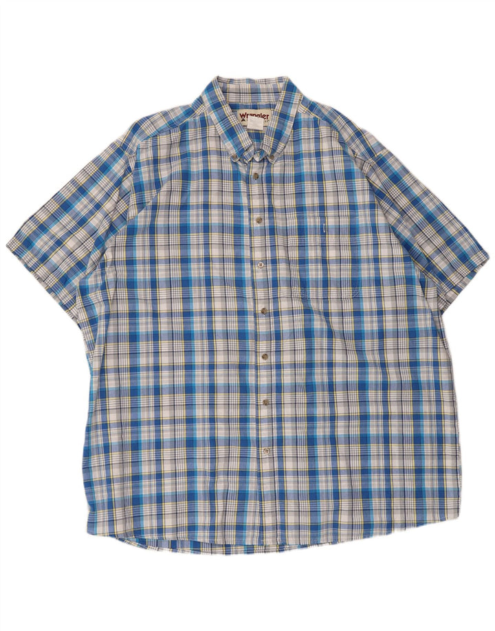 Wrangler Mens Tall Short Sleeve Shirt 3XL Blue Check Cotton