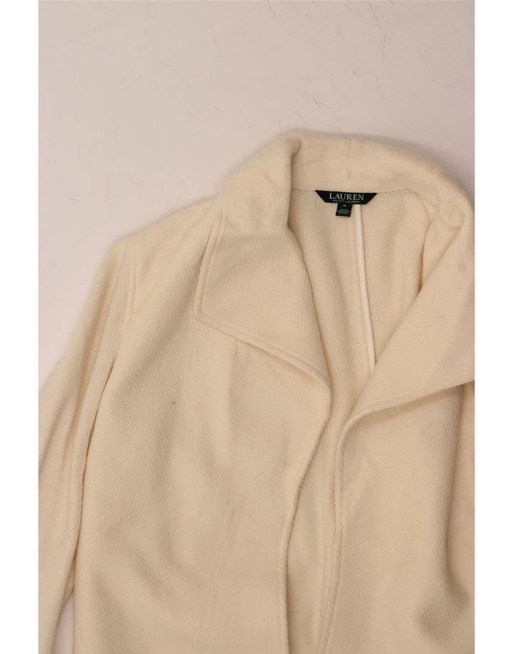 RALPH LAUREN Womens Open Overcoat UK 14 Medium Off White Chevron Wool Vintage Ralph Lauren and Second-Hand Ralph Lauren from Messina Hembry 