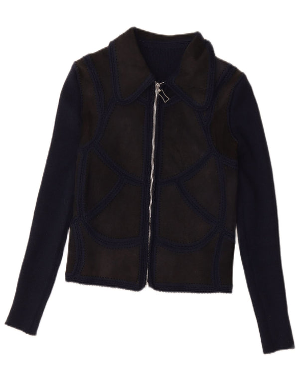 Cardigan Vintage pentru femei cu fermoar complet UK 8 Small Bleumarin