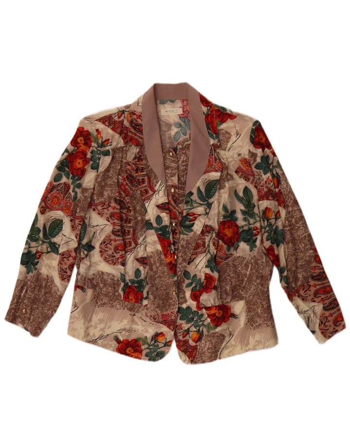 Blazer vintage pentru femei cu 1 nasture, UK 16, mare, multicoloră, florală