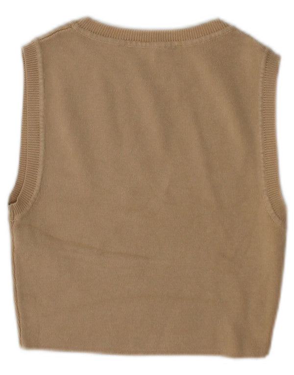 Zara femei Crop Vest Tank Top UK 10 Mic Bej Viscoza