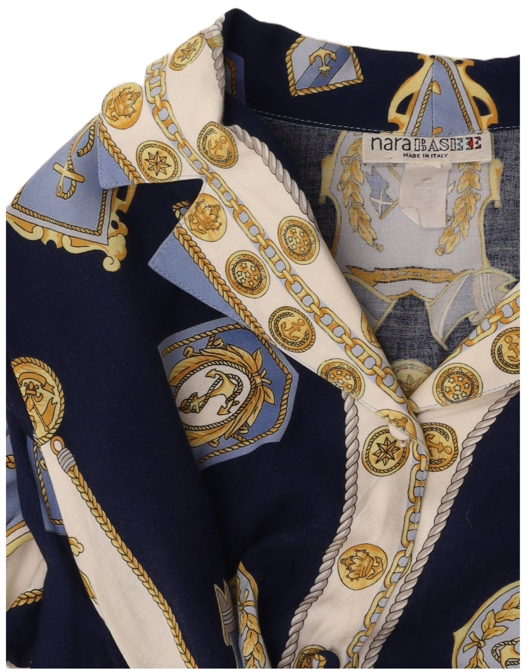 Bluză cămașă cu model abstract pentru femei VINTAGE UK 14 Medium Bleumarin