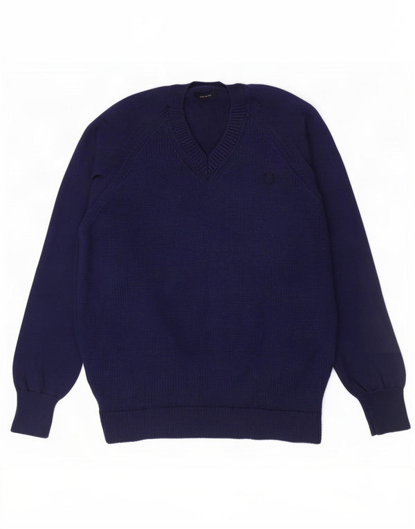 Fred Perry Pulover cu decolteu în V pentru bărbați, lână mare, albastru