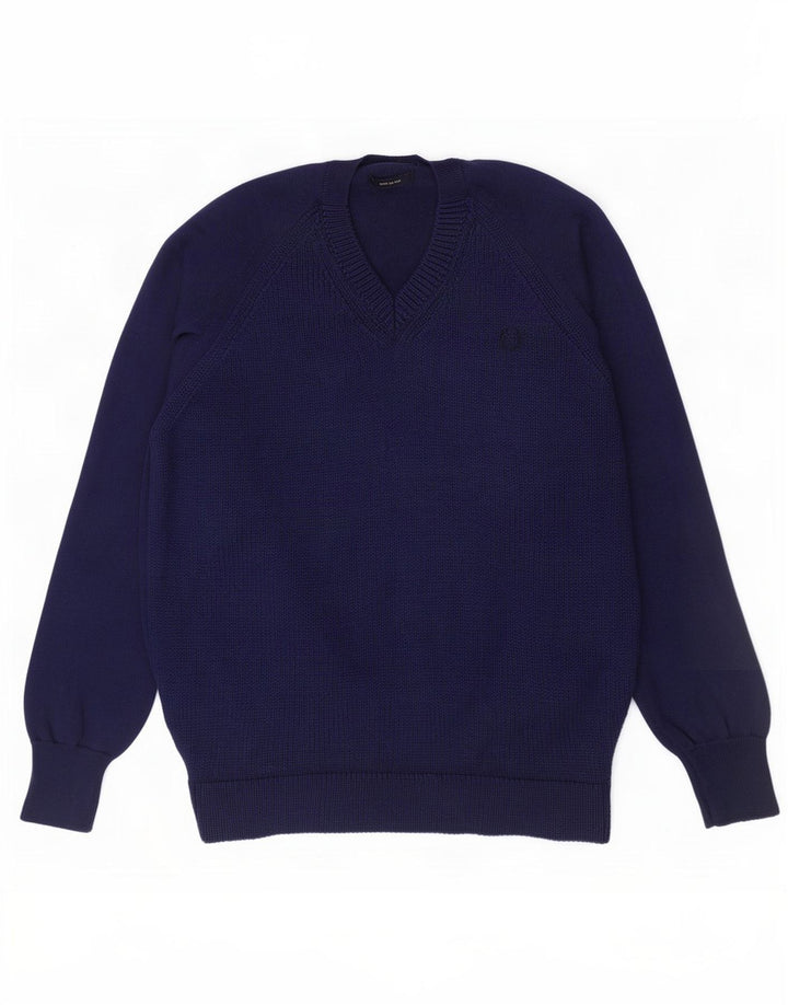 Fred Perry Pulover cu decolteu în V pentru bărbați, lână mare, albastru