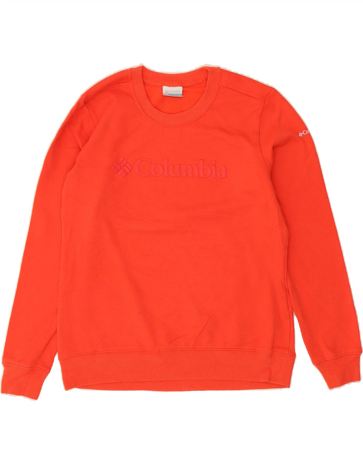 COLUMBIA Womens Graphic Sweatshirt Jumper UK 14 Medium Orange Cotton Vintage Columbia and Second-Hand Columbia from Messina Hembry 