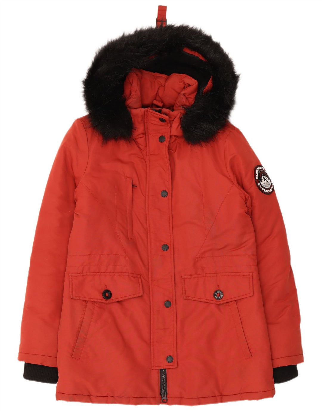 Jachetă parka supradimensionată cu glugă Superdry pentru femei UK 10 Small Red Colorblock