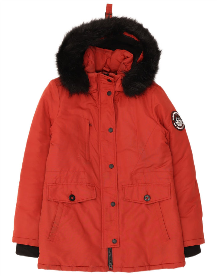 Jachetă parka supradimensionată cu glugă Superdry pentru femei UK 10 Small Red Colorblock