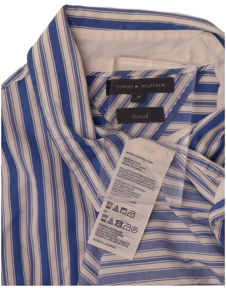 TOMMY HILFIGER Womens Shirt US 8 Medium Blue Striped Cotton