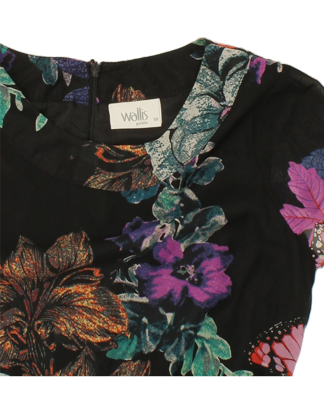 WALLIS Womens A-Line Dress UK 10 Small Black Floral Polyester Vintage Wallis and Second-Hand Wallis from Messina Hembry 