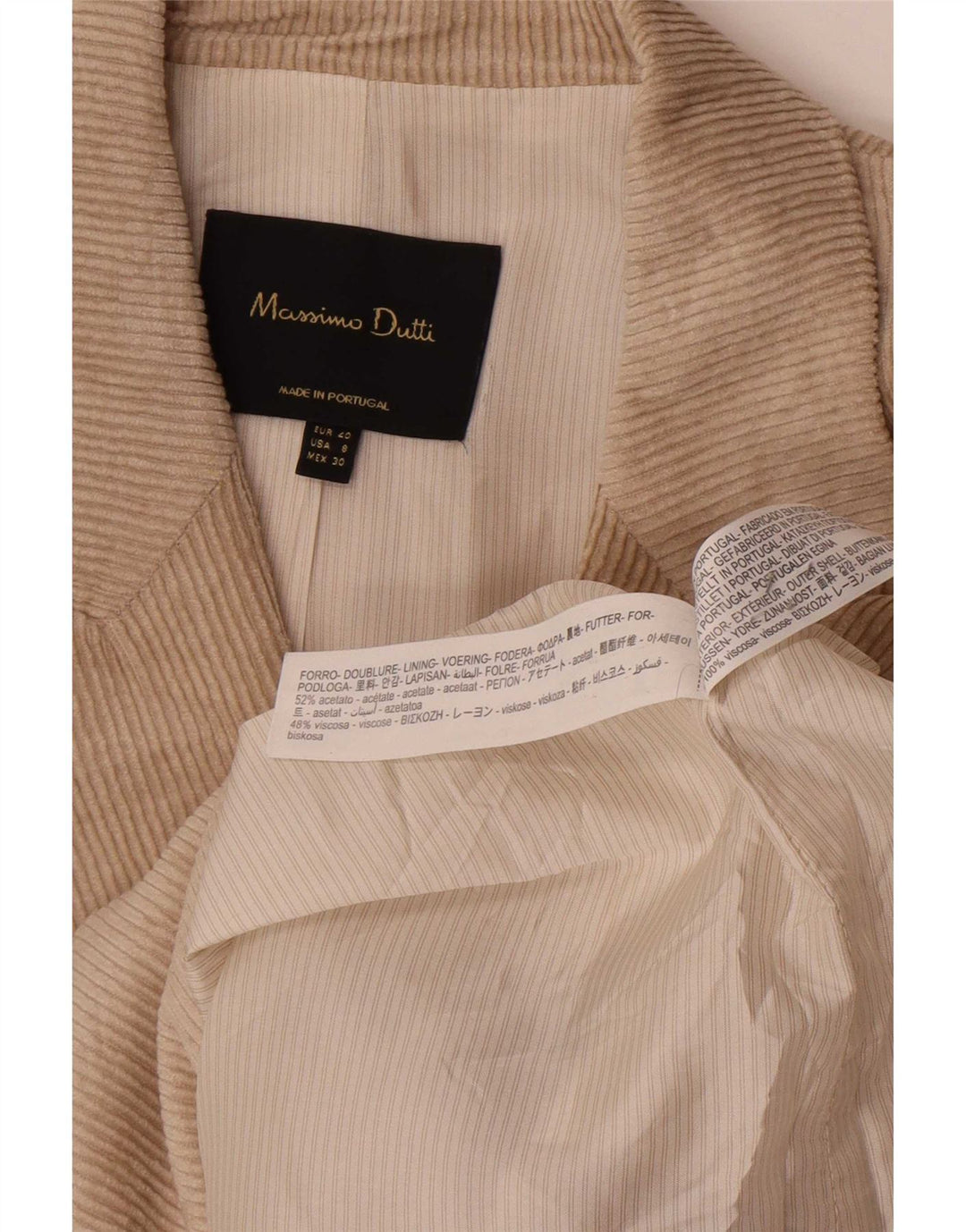 Massimo Dutti Jachetă Blazer din velur pentru femei EU 40 Bej mediu