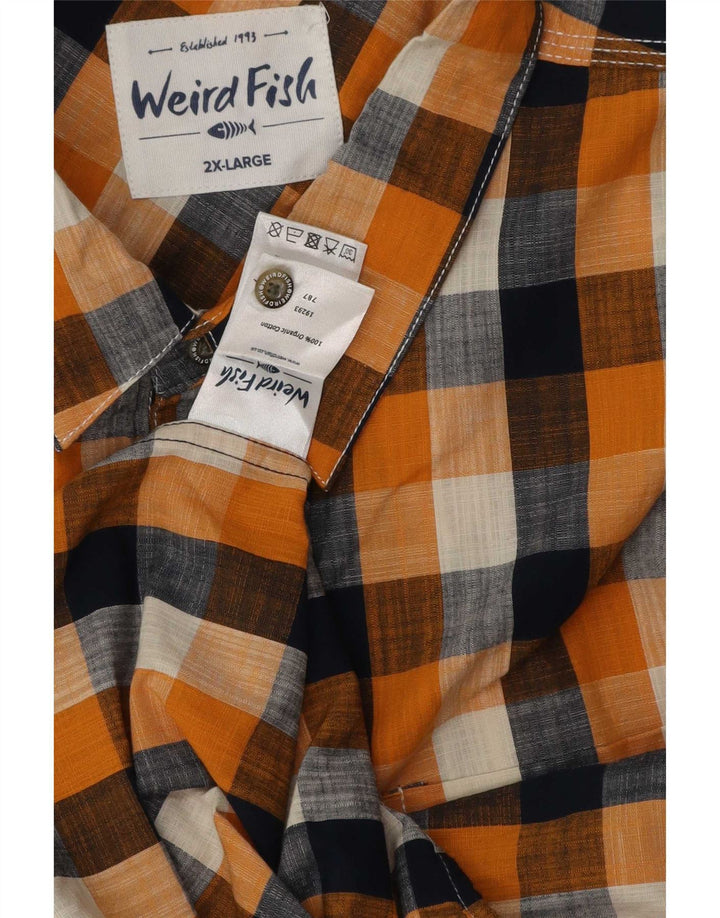 Cămașă cu mânecă scurtă pentru bărbați Weird Fish, bumbac vichy portocaliu 2XL