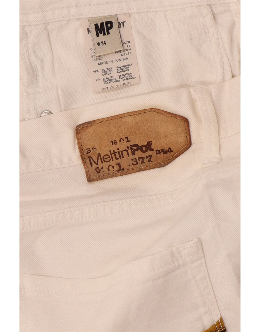 Meltin' Pot Pantaloni scurți din denim pentru bărbați W34, mare, alb, bumbac