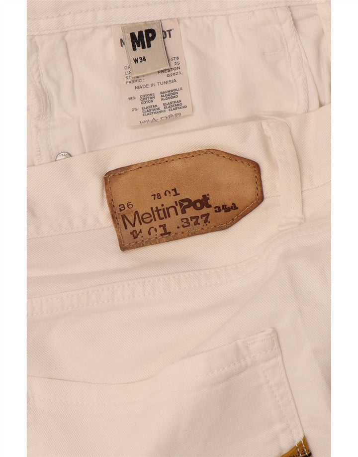 Meltin' Pot Pantaloni scurți din denim pentru bărbați W34, mare, alb, bumbac