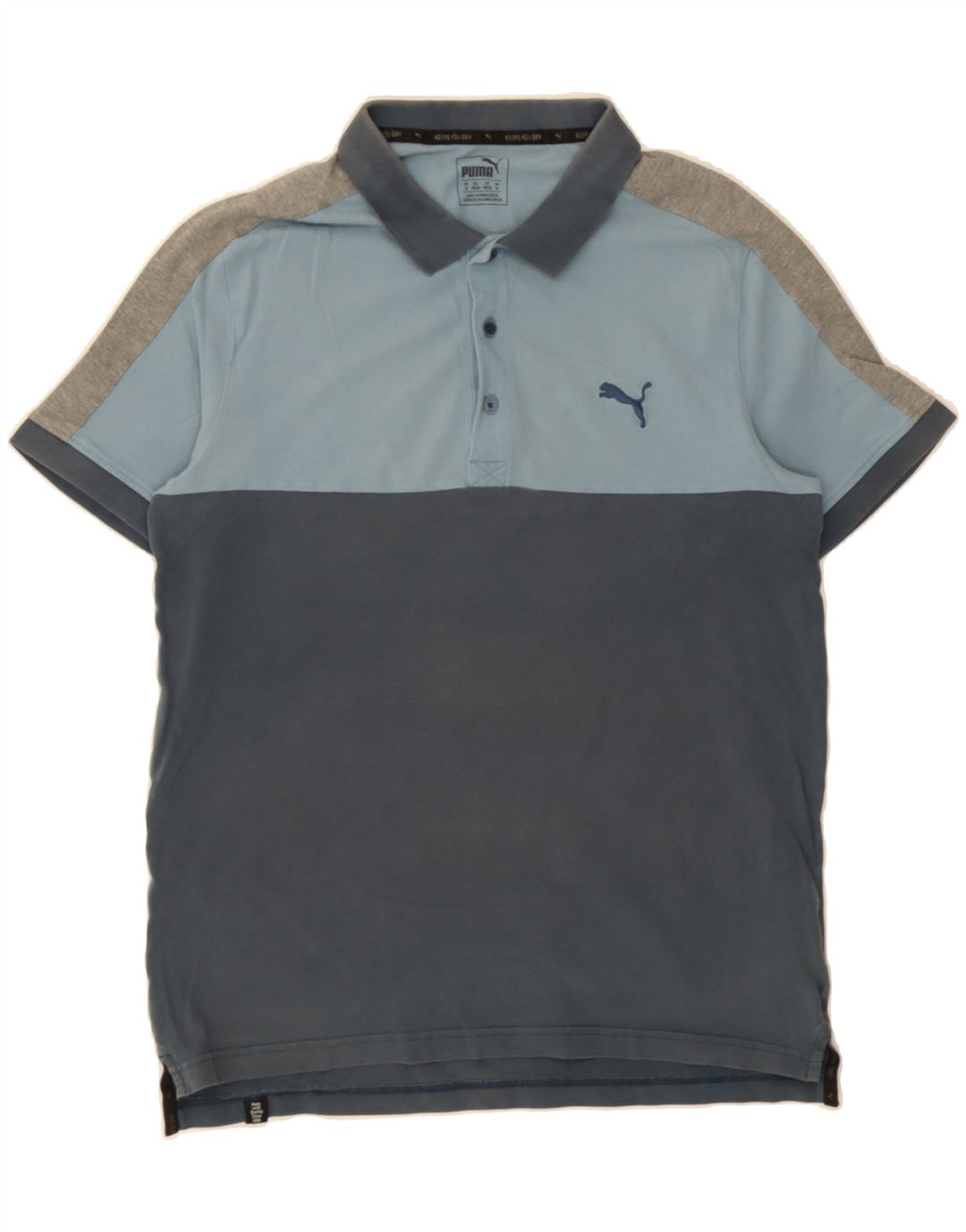 PUMA Mens Polo Shirt Medium Navy Blue Colourblock Cotton Vintage Puma and Second-Hand Puma from Messina Hembry 