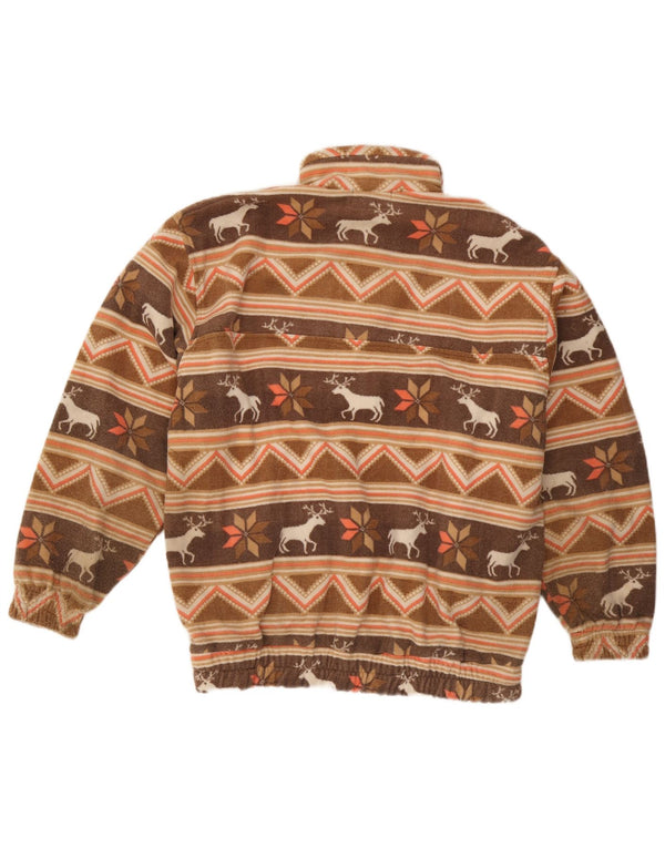 Jumper vintage pentru bărbați, cu fermoar, cu lână, maro, cu imprimeu animal