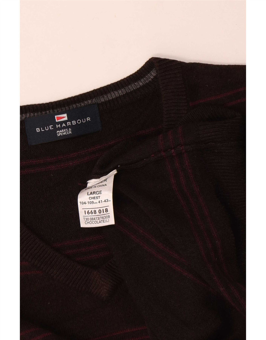 Marks & Spencer Pulover cu decolteu în V Blue Harbour pentru bărbați, cu dungi maro mari