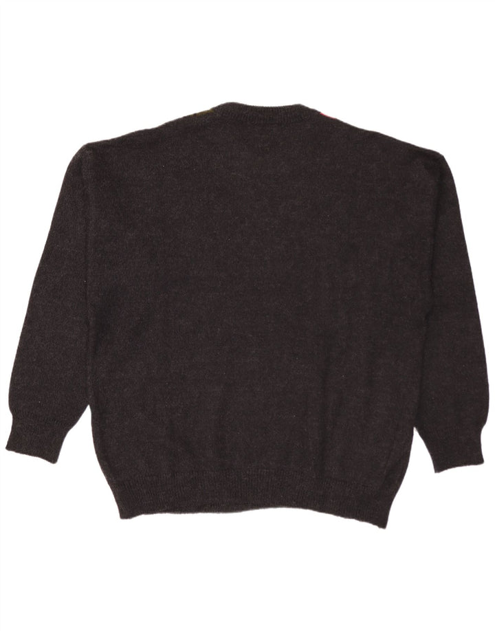 Pulover vintage pentru bărbați cu gât roșu IT 54 XL gri Argyle/Diamond