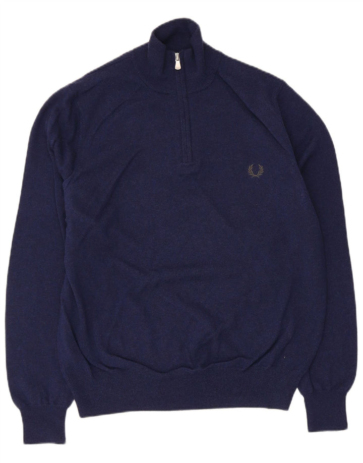 Pulover pentru bărbați Fred Perry, cu fermoar, cu gât, lână, albastru, mediu