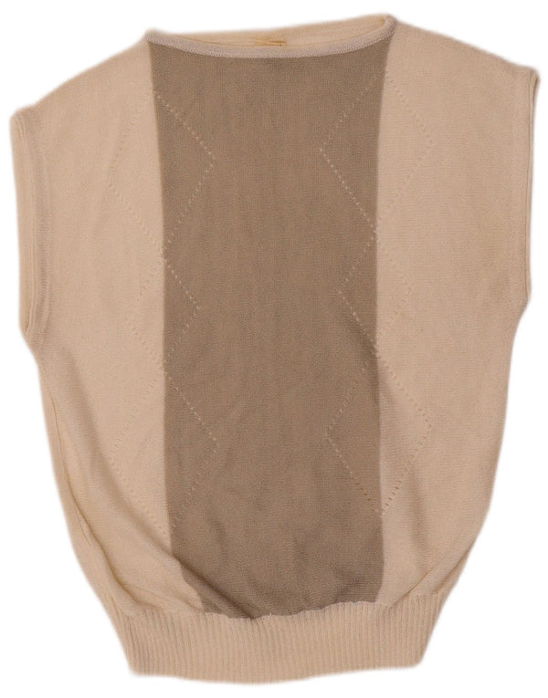 Vestă vintage pentru femei UK 14 mare bumbac color bloc alb